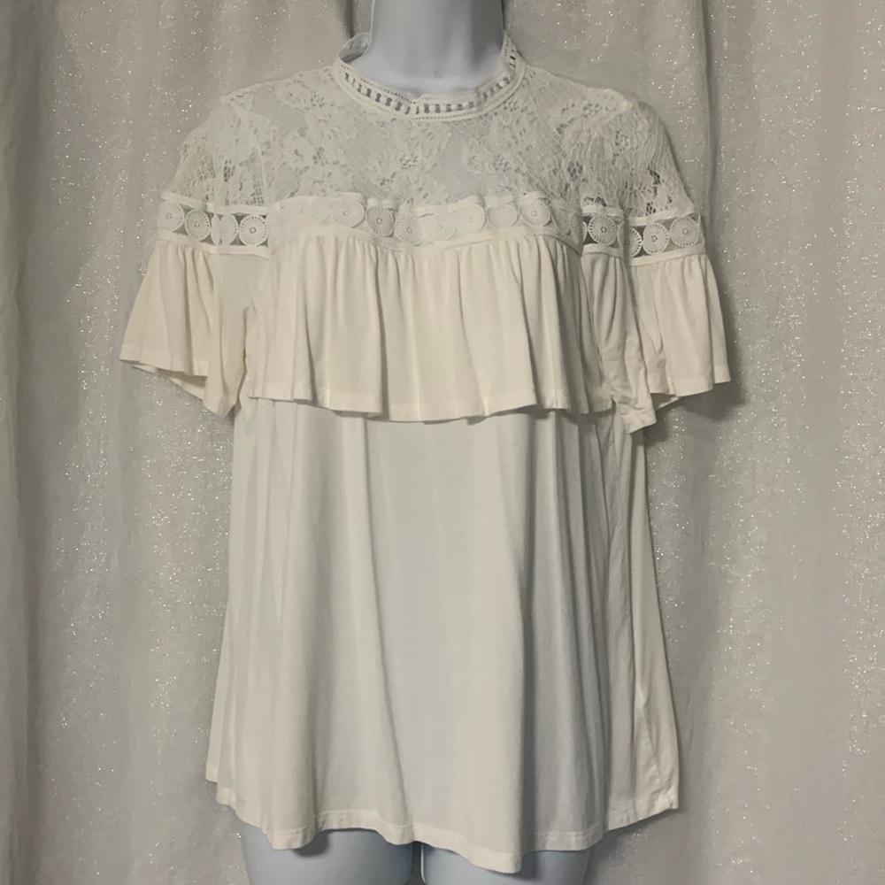 Cable & Gauge high neck top with lace detail EUC - Picture 1 of 5